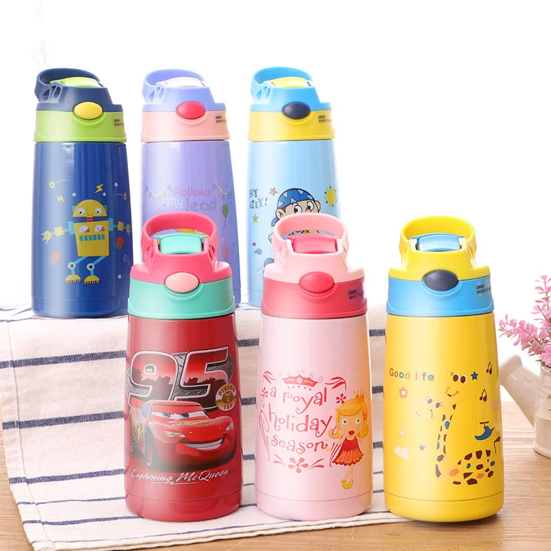 

Stainless Steel Children Insulated Cup Students Straw Bottle Nipple with Handle Glass Cute Cartoon Men And Women Handle Cup