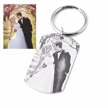 Пользовательские фото брелок, гравированные обе стороны брелок, персональный брелок для него, фото брелок для мужчин и женщин, подарок для пары