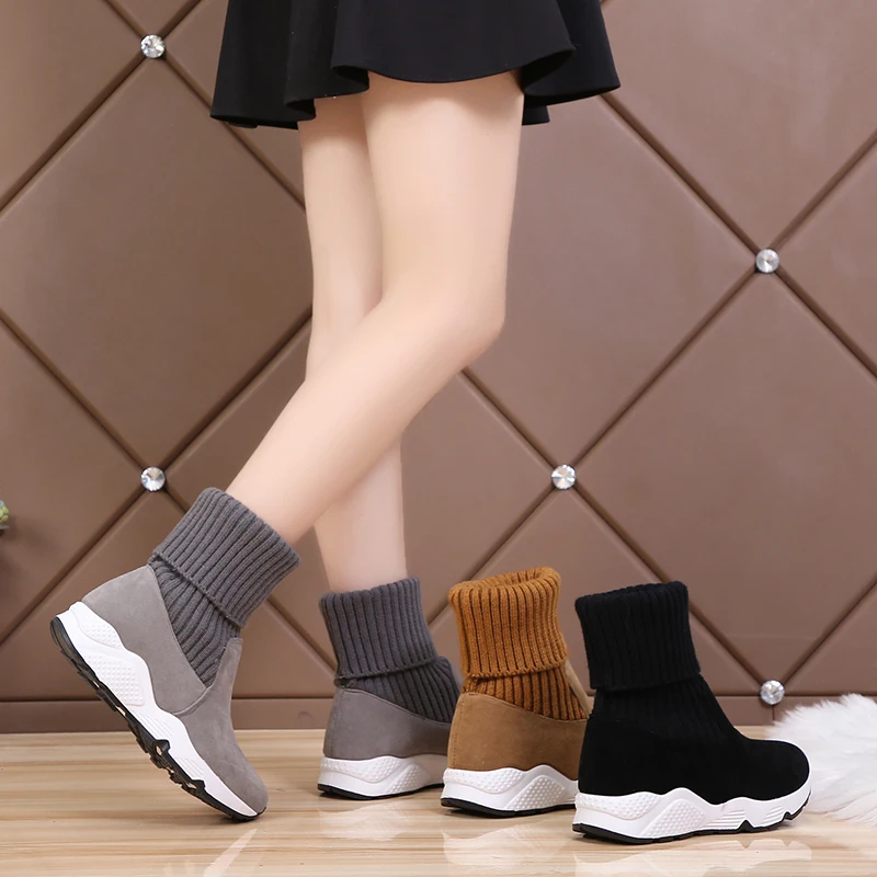 New Ladies Winter Knit Sneakers Women Shoes Designer Winter Sneakers Fur Warm Plush Sport Sock Boots Casual Shoes Female