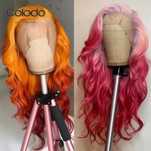 COLODO 13x4 Parrucca Anteriore Del Merletto Brasiliano Ombre Parrucca Anteriore Del Merletto Con Babyhair di Remy Dei Capelli Umani Dei Capelli di Colore Arancione parrucche Per Le Donne Nere