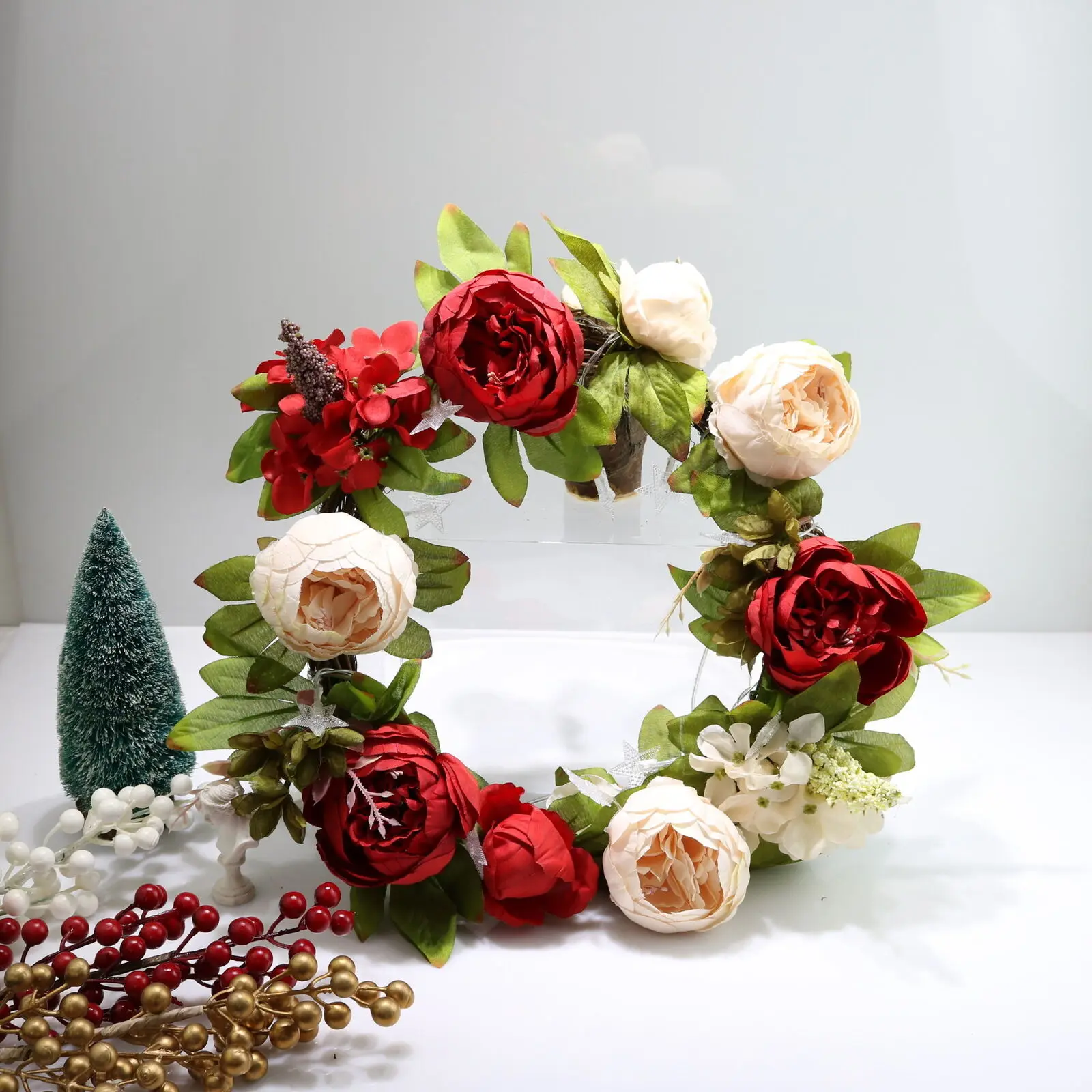 

Artificial Simulation Peony Flower Door Wall Hanging Wreath 40cm Xmas Home Decor