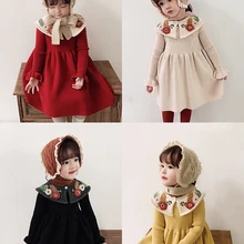 Модные платья-свитера с длинными рукавами для девочек; осень г.; Новое Детское однотонное Хлопковое трикотажное платье принцессы; детская одежда