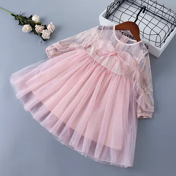 

3-7 years High quality spring girl dress 2020 new lace Chiffon flower draped ruched kid children clothing girl princess dress