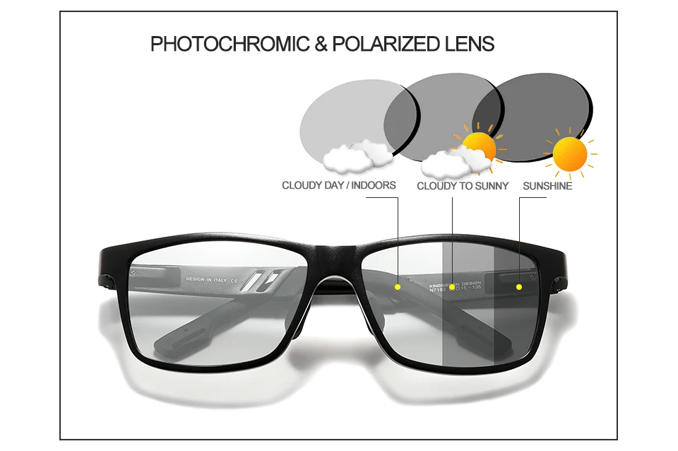 KINGSEVEN Polarized Men's Photochromic Sunglasses Anti-Glare