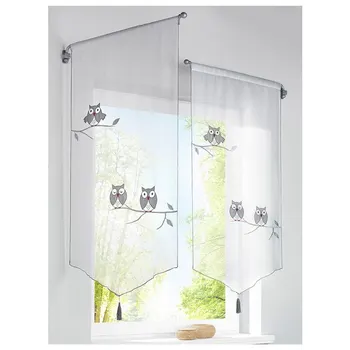 

Creative Short Curtains Owl Pattern Roman Blinds Curtains For The Kitchen White Sheer Tassel Tulle Window Curtains VC