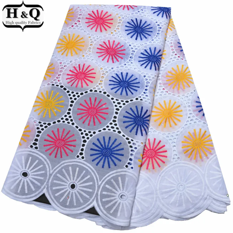 

Colorful Swiss Voile Lace African Cotton Lace Fabric 2019 Embroidered Dry Lace 5 Yards Nigerian Lace Fabric For Asoebi Dress