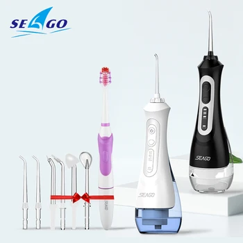 

SEAGO Oral Irrigator Portable Water Flosser USB Rechargeable Water Jet IPX7 Dental 300ML Water Tank with Electric Toothbrush