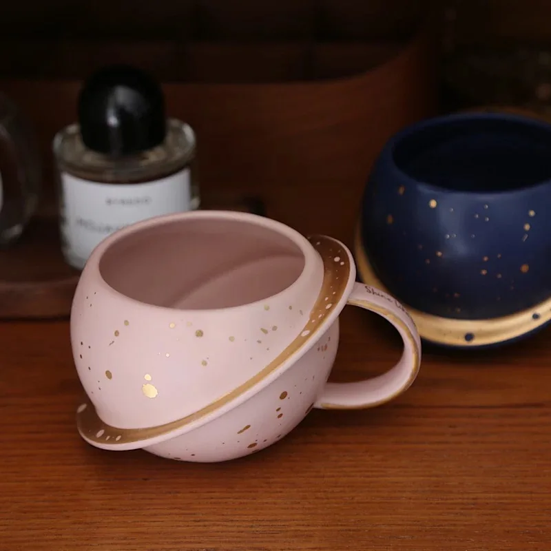 

Star shaped ceramic mug gold star coffee cup water cup pink blue color