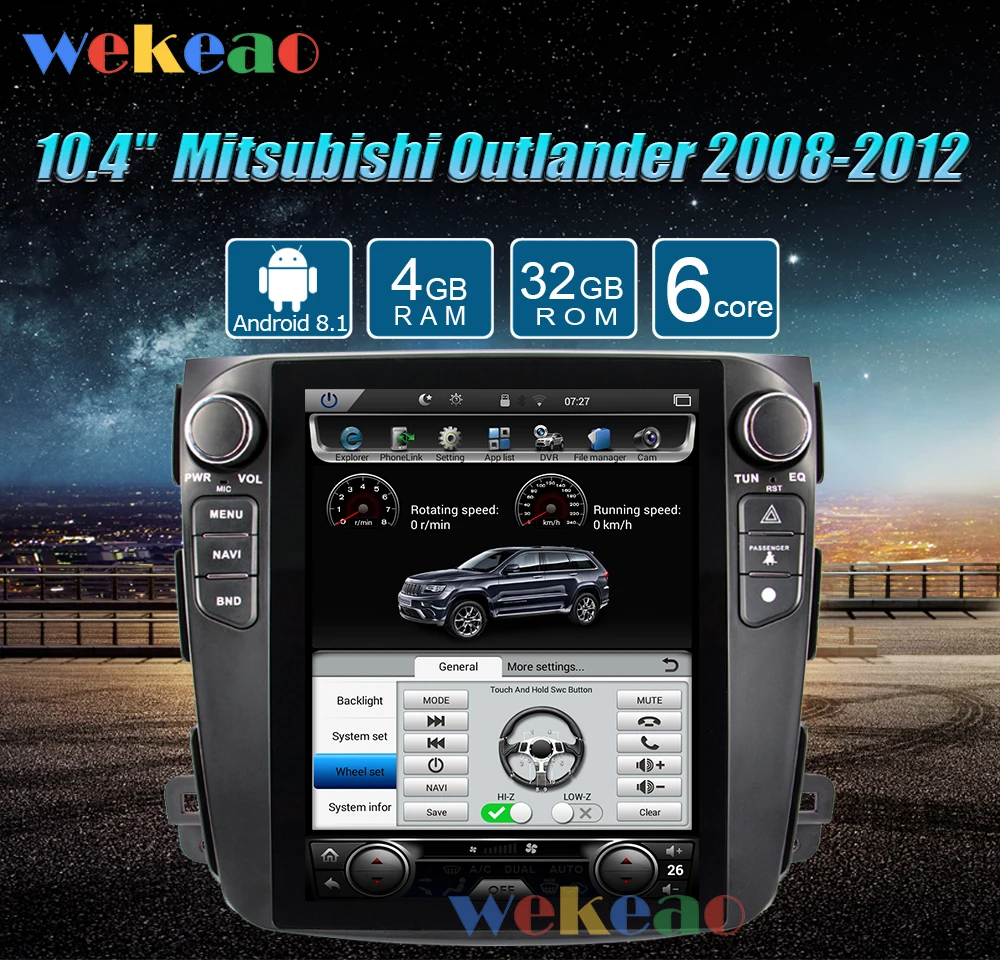 Wekeao вертикальный экран Tesla стиль 10,4 ''Android 8,1 автомобильный Радио gps навигация для Mitsubishi outlander DVD Автомобильный плеер 2008-2012