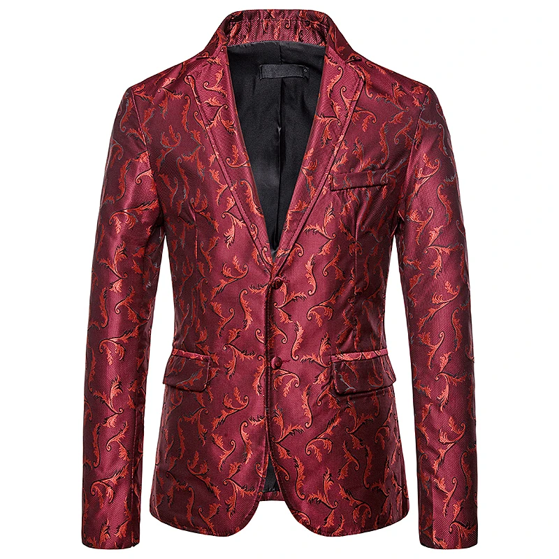 EU plus size men smart casual suit jacket autumn Flower leaves embroidery suit coat men Two buckles design suit Tops