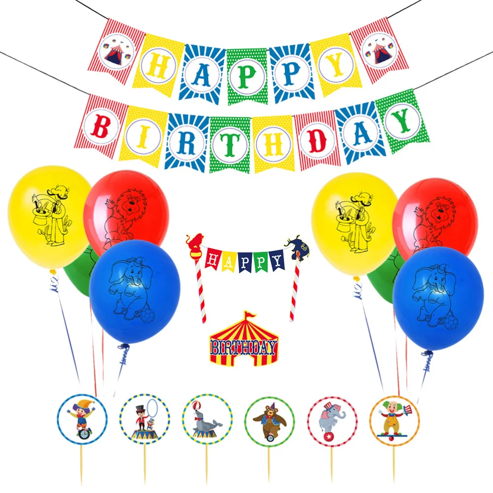 58pcs in 1 Set Birthday Banner Circus Theme Flag Party Favors Decor Photo Props Bunting for Ornaments | Дом и сад