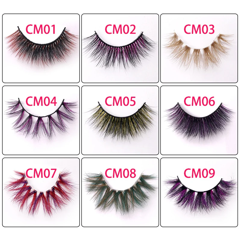 New color 3D luxury mink lashes wholesale natural long individual thick fluffy colorful false eyelashes Makeup Extension Tools
