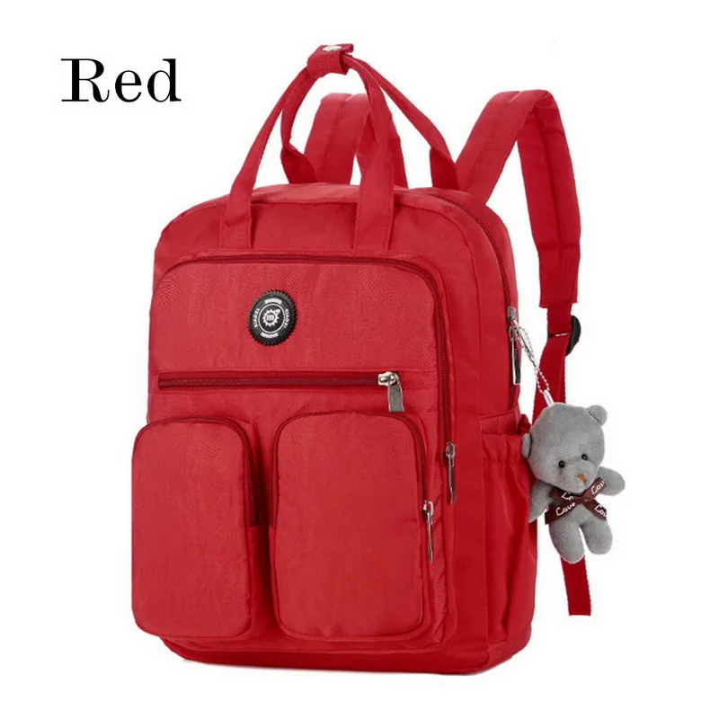 SHUJIN Модный женский рюкзак Водонепроницаемый нейлон с мягкой ручкой Твердые многокарманные дорожные школьные сумки на молнии дропшиппинг - Цвет: Red