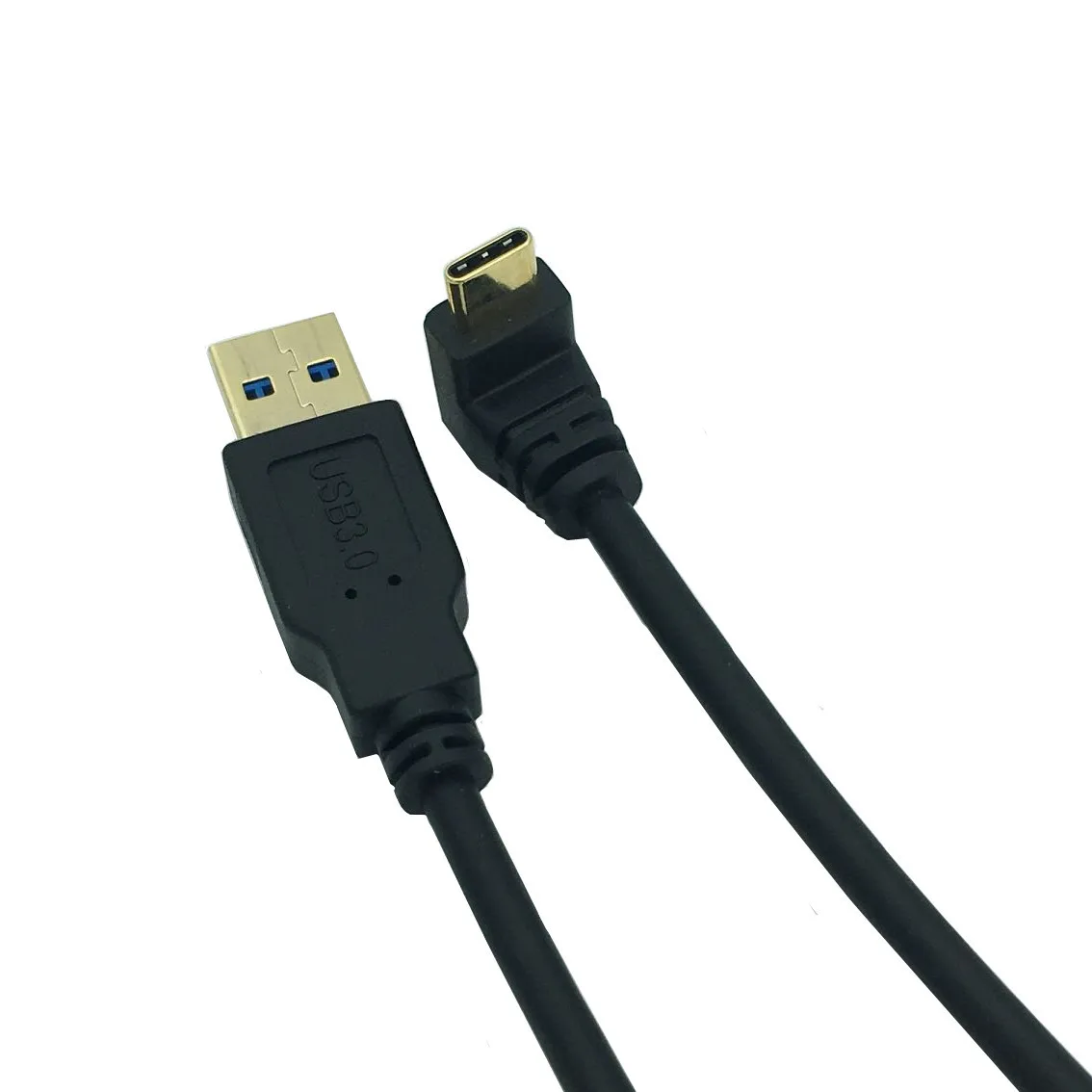 Позолоченный USB 3,0(тип-a) штекер USB3.1(тип-c) штекер 90 ° угол USB синхронизация данных и зарядный кабель разъем(черный) 0,25 м;
