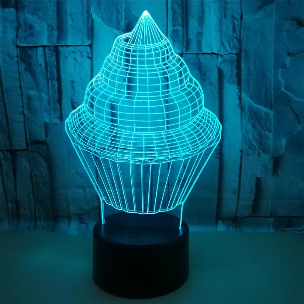 Ice Cream 3D Night Light Touch Remote Control 7 Colors LED USB Table Lamp Creative Gift for Kids Home Bedroom Decor | Лампы и