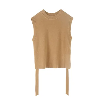 

2020 Autumn and Winter New Sweater Vest Korean Design Knitted O-Neck Vintage Sweater Vest Crop Sleeveless Sweater for Women