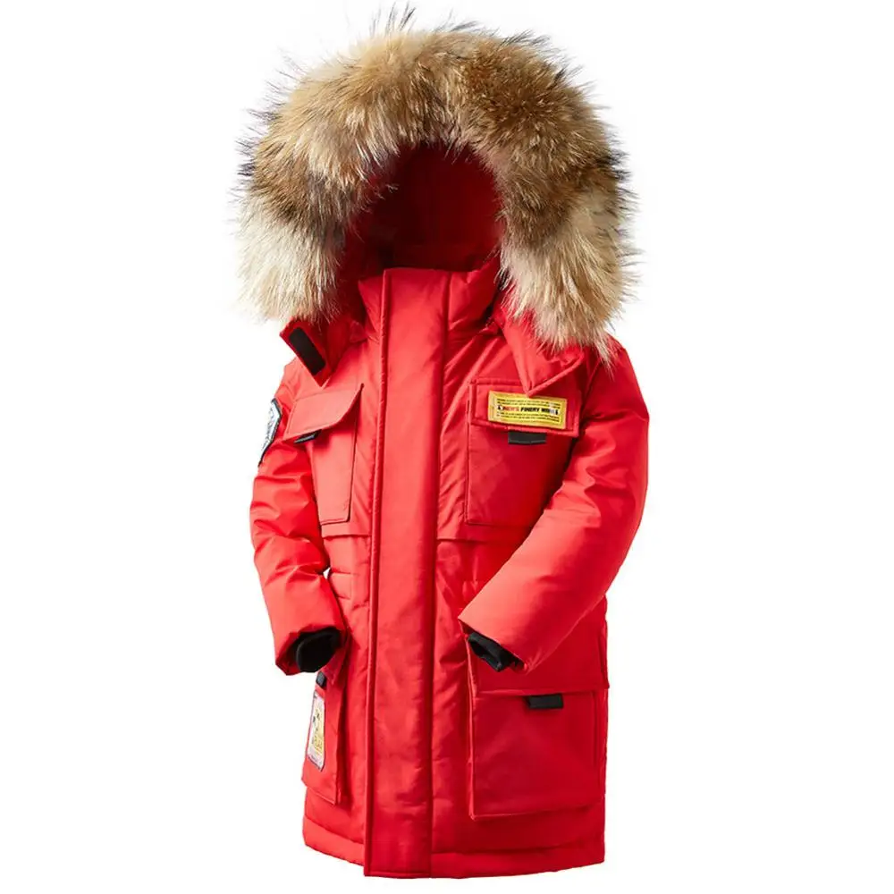 Autumn Winter Boys Jackets Fur Collar Baby Girls Down Coat Casual Children Hooded Outwear Girls Winter Down Jackets - Цвет: Красный