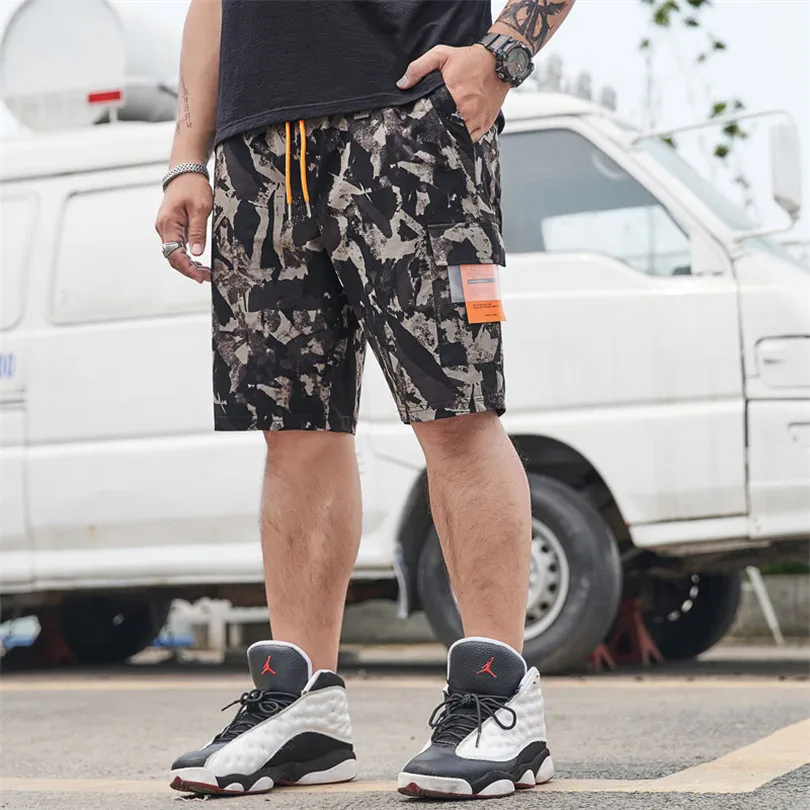 Камуфляжные мужские шорты размера плюс M-6XL, хлопок, уличная одежда в стиле милитари, эластичная талия, повседневные пляжные шорты, мужские бермуды