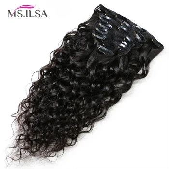 

MS.ILSA Clips In Human Hair Extensions Water Wave Clip In Hair Extensions Natural Color Brazilian Remy Human Hair