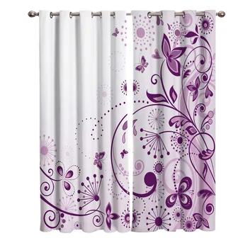 

Flower Purple Butterfly Dot Plant Curtains For Kids Boy Girl Bedroom Living Room Cortinas Custom Drape Kitchen Window Curtains