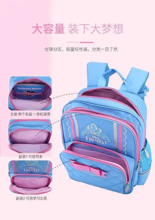 Disney New Frozen School Bags For Girls Elsa Anna Primary Student Shoulder Orthopedic Backpack Grade 1-3 Large Capacity Mochila