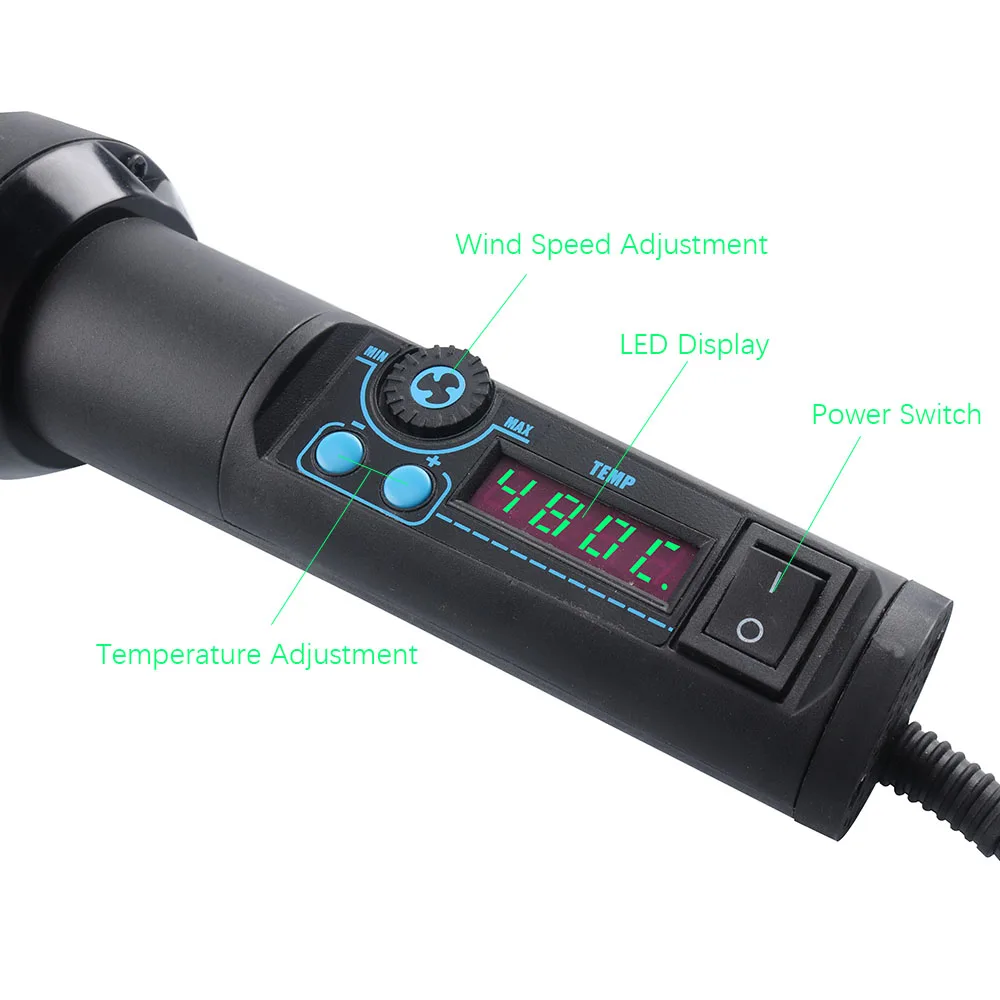 Fast 650W LCD adjustable electronic hot air gun desoldering station IC SMD BGA + nozzle 650W 2