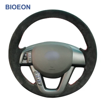 

Hand-Stitched Black Synthetic Suede Car Steering Wheel Covers for Kia K5 Optima 2011 2012 2013
