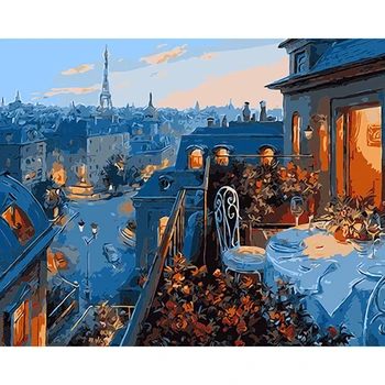 

Painting By Numbers Kit DIY Rooftop Hand Painted Canvas Oil Art Picture Modern Fashion Style DIY Oil Digital Painting Canvas Pai