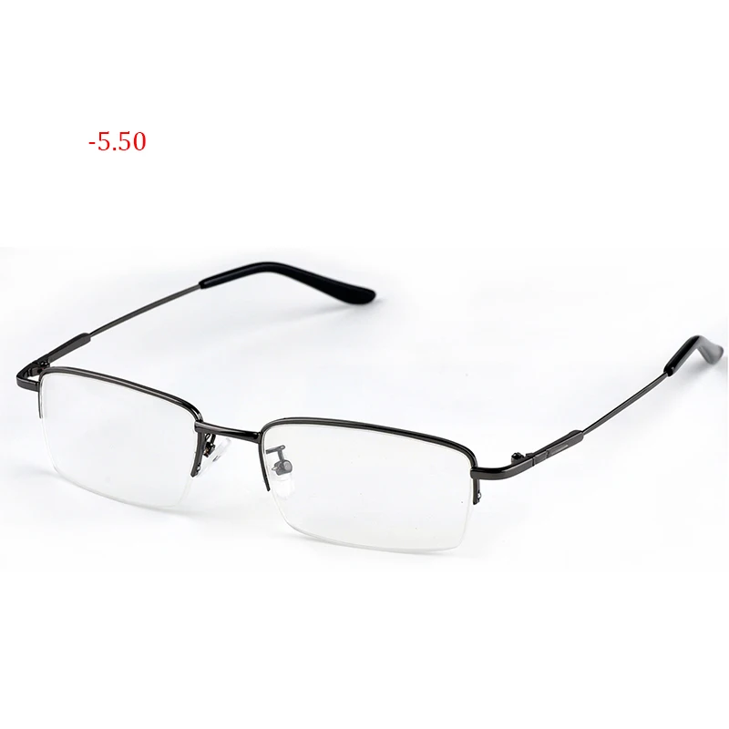 black -5.50 Близорукость отделка очки Половина обода металлическая рамка близорукие очки мужские и женские прямоугольные оптические Рецептурные очки регулируемые - Цвет оправы: black -5.50