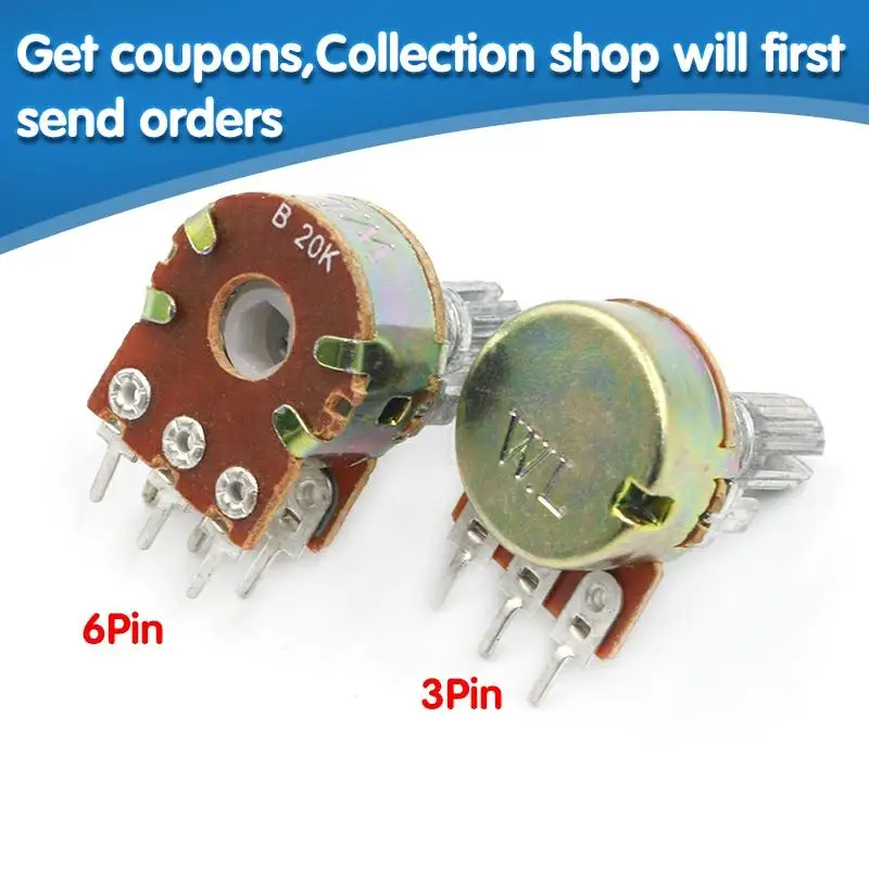 

5pcs WH148 B1K B2K B5K B10K B20K B50K B100K B500K 6Pin 20mm Shaft Amplifier Dual Stereo Potentiometer 1K 2K 5K 10K 50K 100K 500K