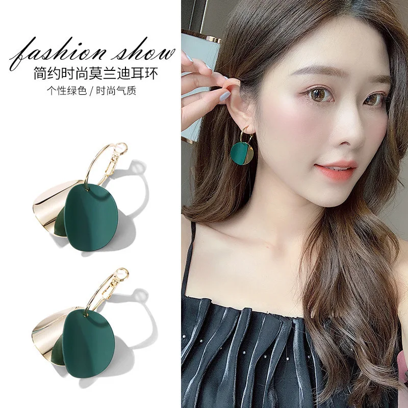 

Colour System Earrings Eardrop Tide Concise Personality Joker Green Temperament Earring Woman