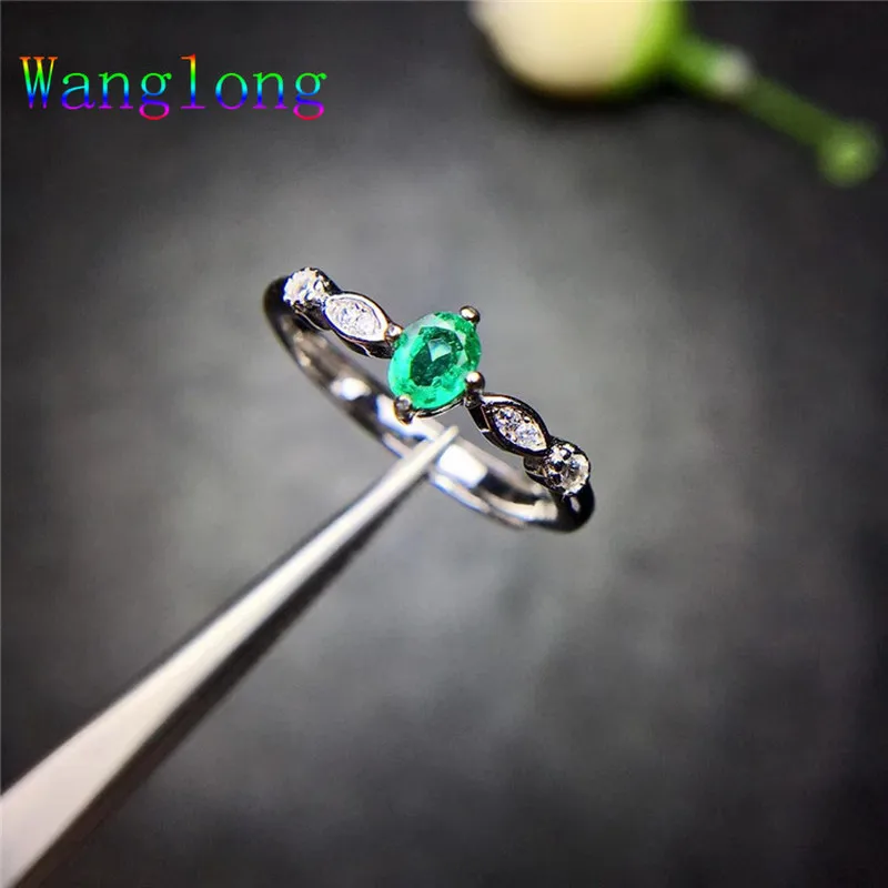 Wanglong 925 пробы Серебряное кольцо с натуральным изумрудом для женщин ювелирные изделия