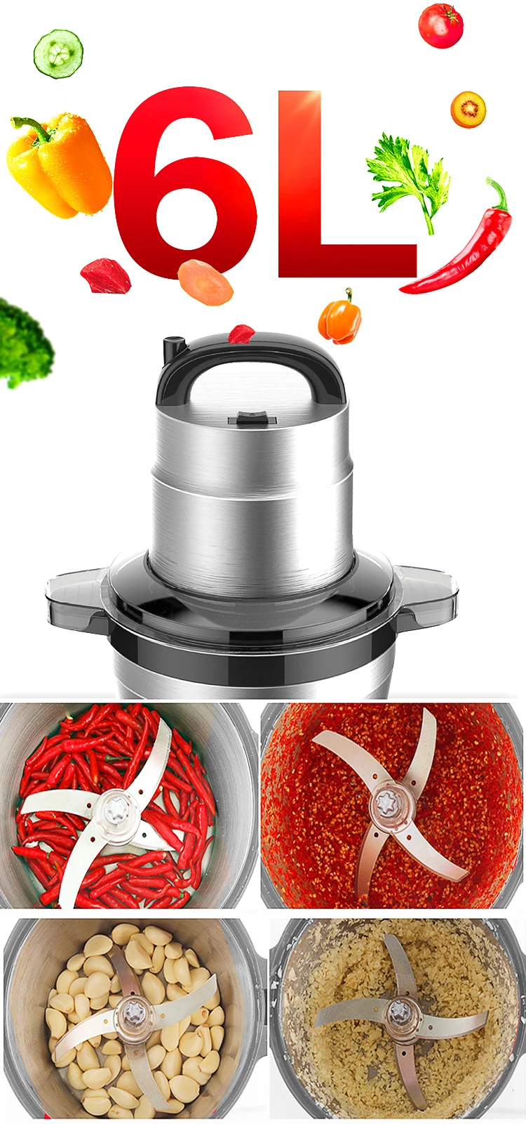 Промышленная Мясорубка 6L электрическая мясорубка из нержавеющей стали автоматическая машина для измельчения мяса высококачественный