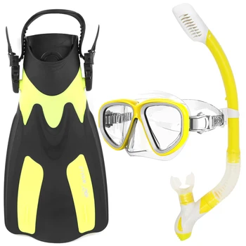

Professional Dive Snorkel Goggles Flippers Set Snorkeling Glass Swimming Fins Snorkelling Gear Diving Equipment Easy Breath