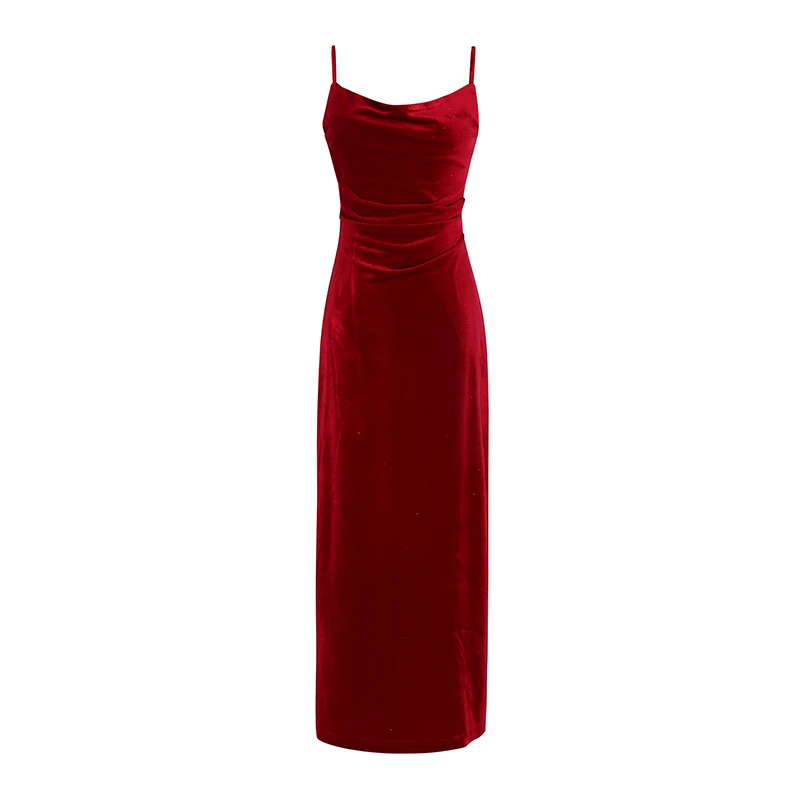 Женское вельветовое платье на тонких бретельках модное облегающее с треугольным