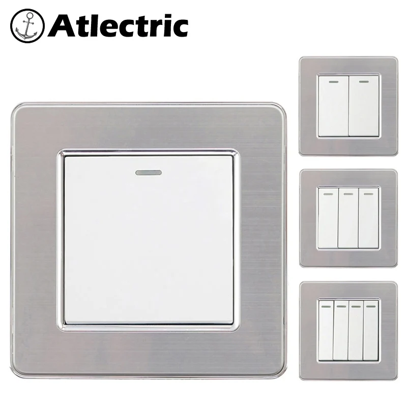 Atlectric свет кнопка переключения, переключатель 1/2/3/4 Gang 1/2 способ прерывателя Нержавеющая сталь Панель переключатель включения/выключения