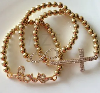 

rter23t Cross Love Infinity Silver Elastic Stretch Men Bracelet Beads Set Gift crystal