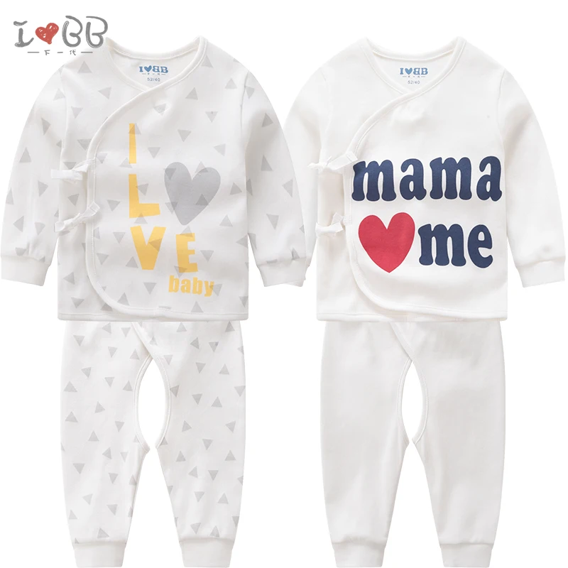 2 Set pyjamas 2 комплекта Детских комплектов унисекс с длинным рукавом хлопок милый топ и штаны Ночная рубашка Пижама - Цвет: 2 Set pyjamas