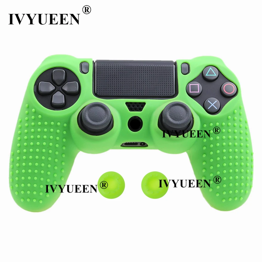 IVYUEEN Шипованный защитный силиконовый чехол для Dualshock 4 PS4 Pro тонкий чехол для контроллера и ручка для большого пальца для playstation 4 - Цвет: Зеленый