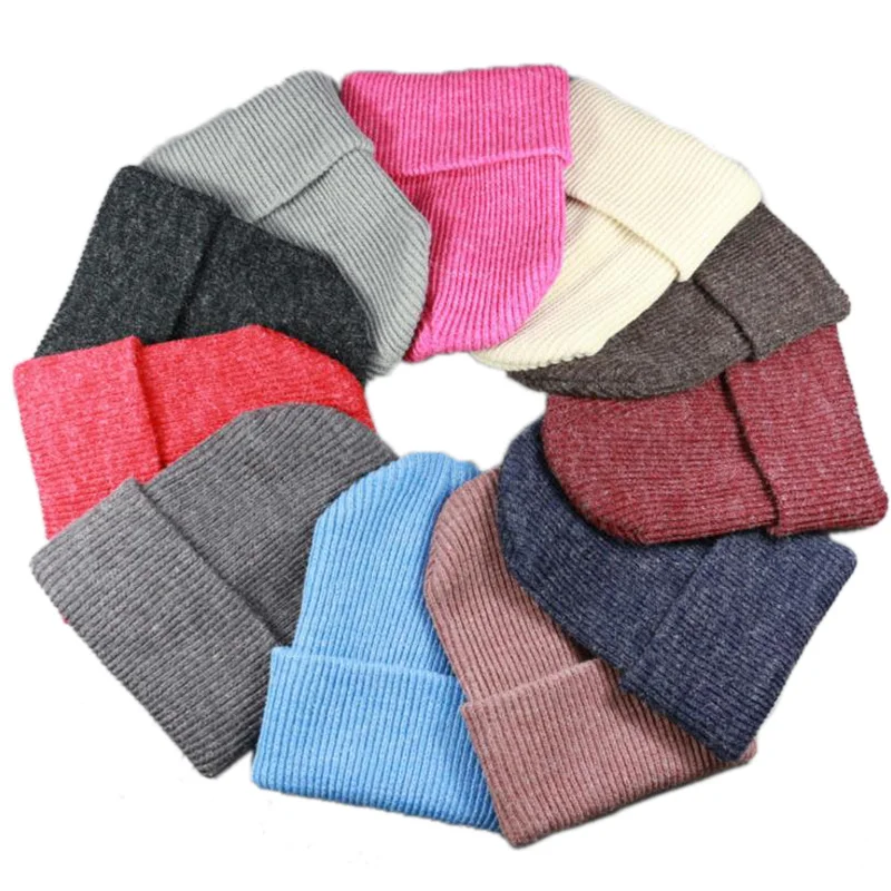 Autumn Winter Solid Color Men Women Wild Warm Wool Cap Women's Hat Knit Hat Head Warm Hats Ski Caps
