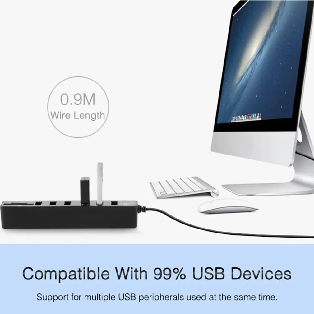 6 Порты и разъёмы высокое Скорость USB 2,0 концентратор 8 Порты и разъёмы с SD TF устройство чтения карт памяти 3ft шнур