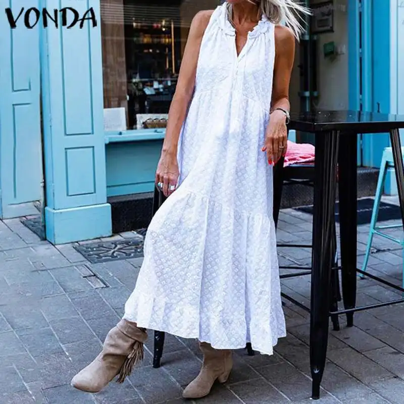 VONDA, летнее платье для беременных, сексуальное, без рукавов, v-образный вырез, сплошной цвет, Платья для вечеринок, повседневное, свободное, Пляжное, богемное, Vestidos 5XL Robe