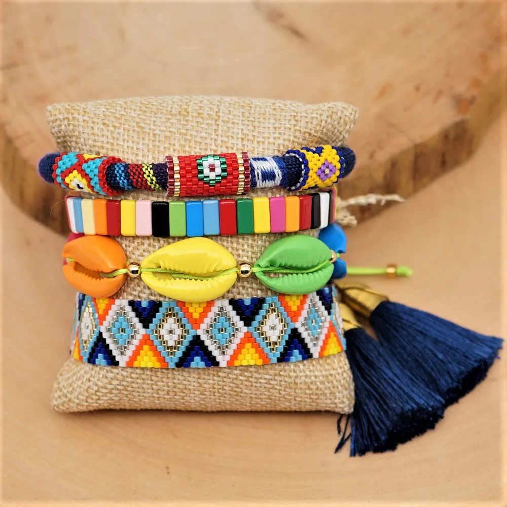SHINUSBOHO эмалированный плиточный браслет MIYUKI Радужный Браслет Insta Boho шикарный браслет в виде ракушки ювелирные изделия Pulsera для женщин кисточка ручной работы