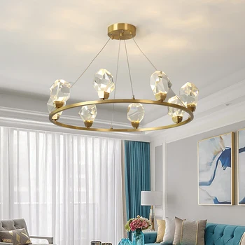 

Round Gold Copper Crystal Chandelier New Creative Luxury Indoor lightings Led Modern Hanging lamp for living/dining room bedroom