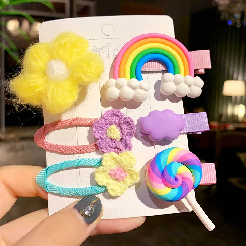 

New Children Girl Cute Flowers Fruits Animal Elements Candy Color All-Matched Hairpin Set