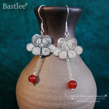 

Bastiee Lotus Flower 999 Sterling Silver Beaded Earrings For Women Drop Ear Rings Handmade Ethnic Luxury Jewelry Miao Silver