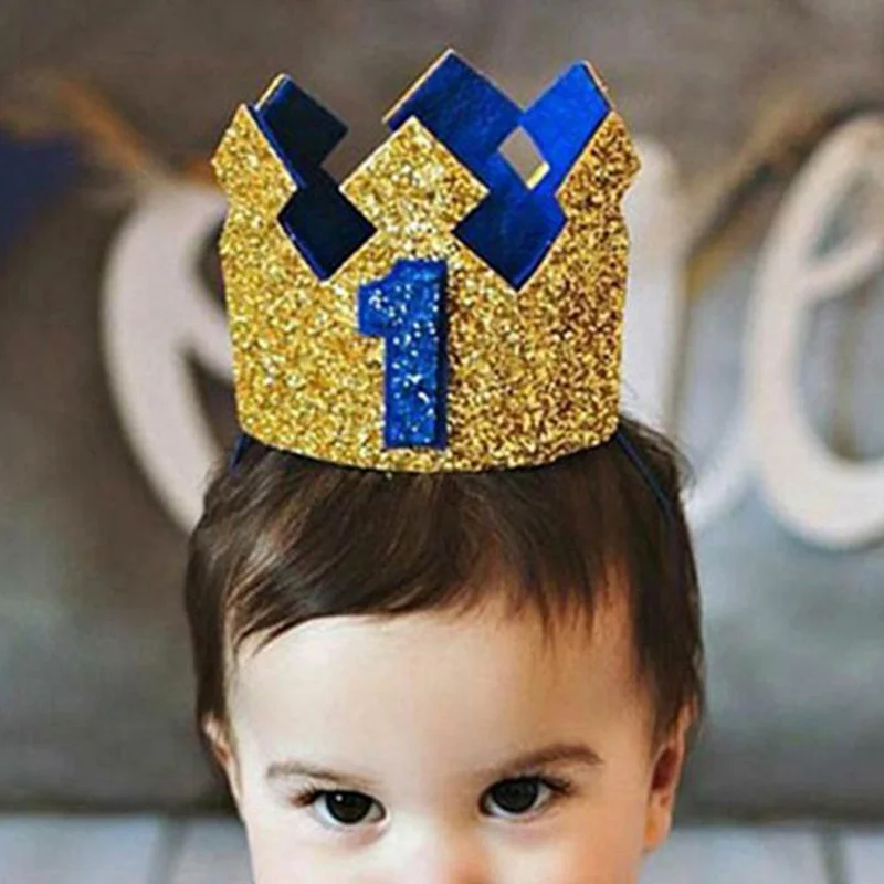 

Blue Gold Baby 1 2 3st Birthday Crown Glitter Princess Crown For The Birthday Baby Shower Decor Headband