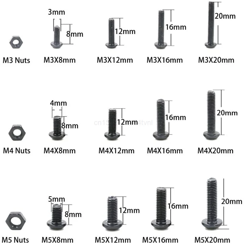 460Pcs ISO7380 M3 M4 M5 Alloy Steel 10.9 Level Black Hexagon Socket Button Head Screw Furniture Cap Hex Bolts Kit