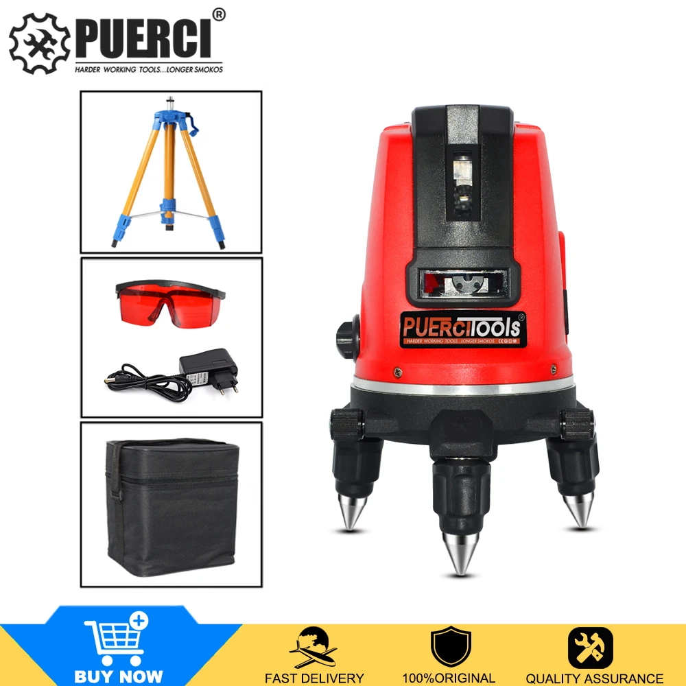 

5 Line 6 Points Red Laser Level Self-leveling Horizontal&Vertical 360 Degree Adjustment Higher Visibility