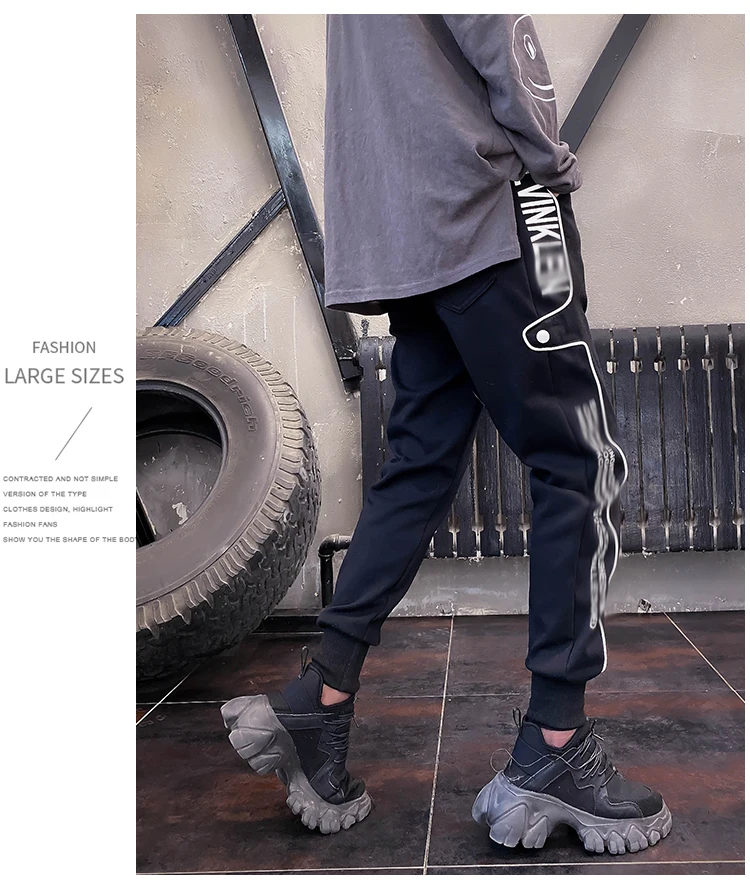 LIAOBUDE Winter Jogger Sweatpants Women Warm Elastic Waist Letters Patch Pants Thick Streetwear Velvet Trousers 1214W989